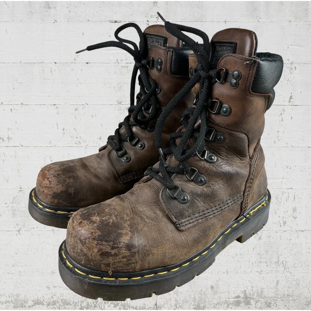 Dr. Martens 8841 Steel Toe Boots Mens 7 Brown Made In England Grunge Chunky Y2K